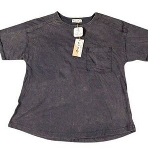 New In Womens Mineral Wash Pocket‎ T-Shirt Charcoal Gray Cotton Small NT11108